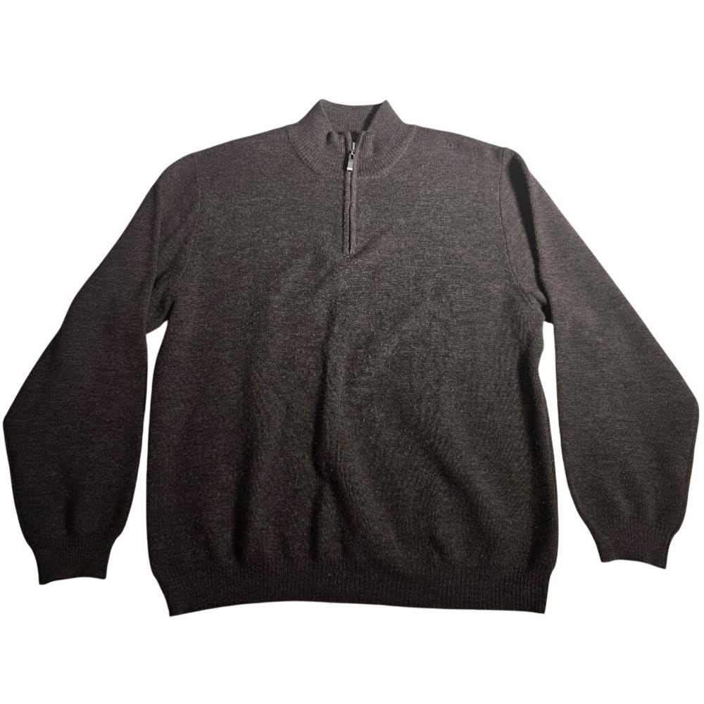 Structure Mens Large Charcoal Gray 100% Merino Wool Quarter Zip Pullover Sweater